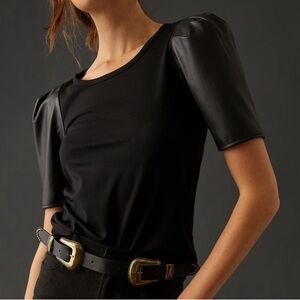 NWT Anthropologie black top w faux leather puff sleeves and a low back XL goth